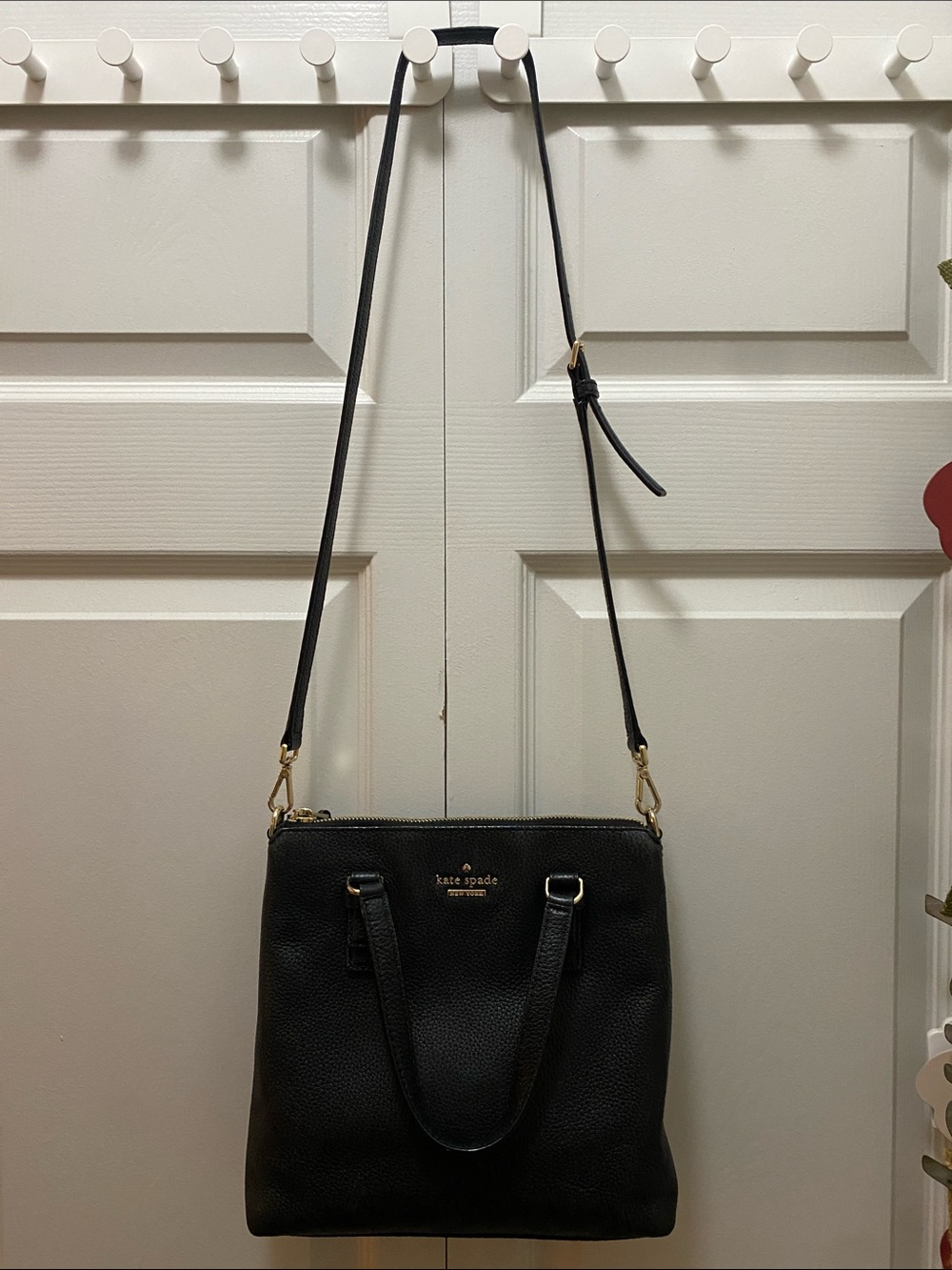 kate spade Black Pebbled Leather Crossbody Bag with Gold Hardware